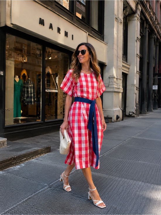 Marni Dresses & Skirts - ❤️ MARNI Red & White Check Midi Dress w/ Ultramarine Belt – Size 46 (NWT) 🇮🇹